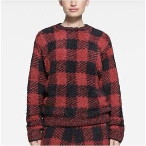 Skims Pullover Size S/M Brick Buffalo Check Cozy Soft Sweater NWT $90